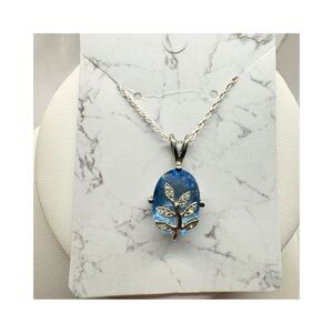 Avon Sterling silver large blue stone with botanical overlay sparkly rhinestones